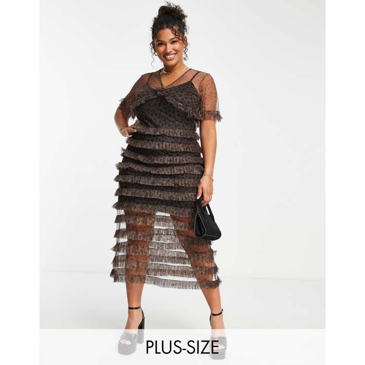 Never Fully Dressed Plus tiered ruffle midaxi dress in leopard