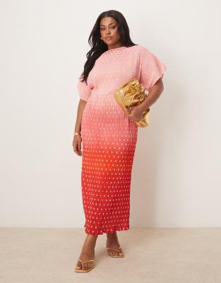 Never Fully Dressed Plus - Tilly - Midaxi-kjole med offshoulder og plisseringer samt ombre-design i solnedgangsfarve - view 1