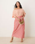 [Never Fully Dressed Plus] Never Fully Dressed Plus Tilly off shoulder metallic maxi dress in contrast pink 28 Pink