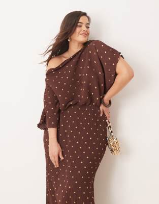 Tilly off-shoulder plisse maxi dress in chocolate-Brown