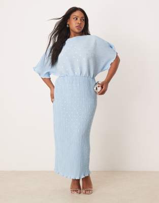 Tilly off shoulder plisse midaxi dress in blue