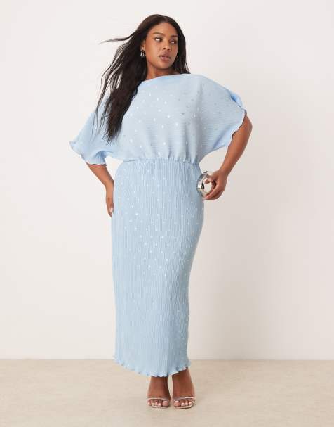 Never Fully Dressed Plus Tilly off shoulder plisse midaxi dress in blue - view 1