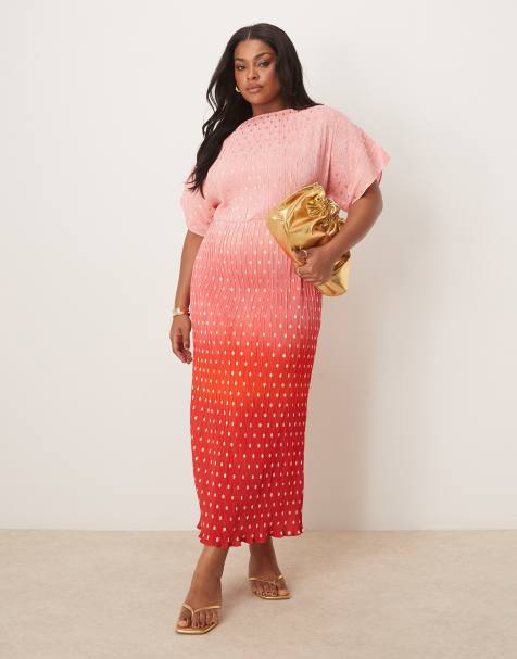 Never Fully Dressed Plus Tilly off shoulder plisse midaxi dress in sunset ombre - view 1