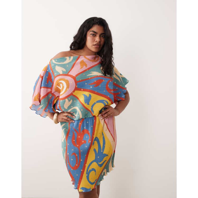 Never Fully Dressed Plus Tilly off shoulder plisse mini dress in