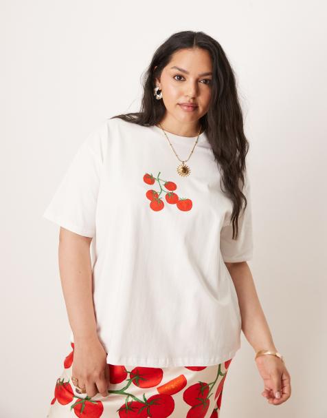 Never Fully Dressed Plus tomato baby tee co-ord in white  - view 1