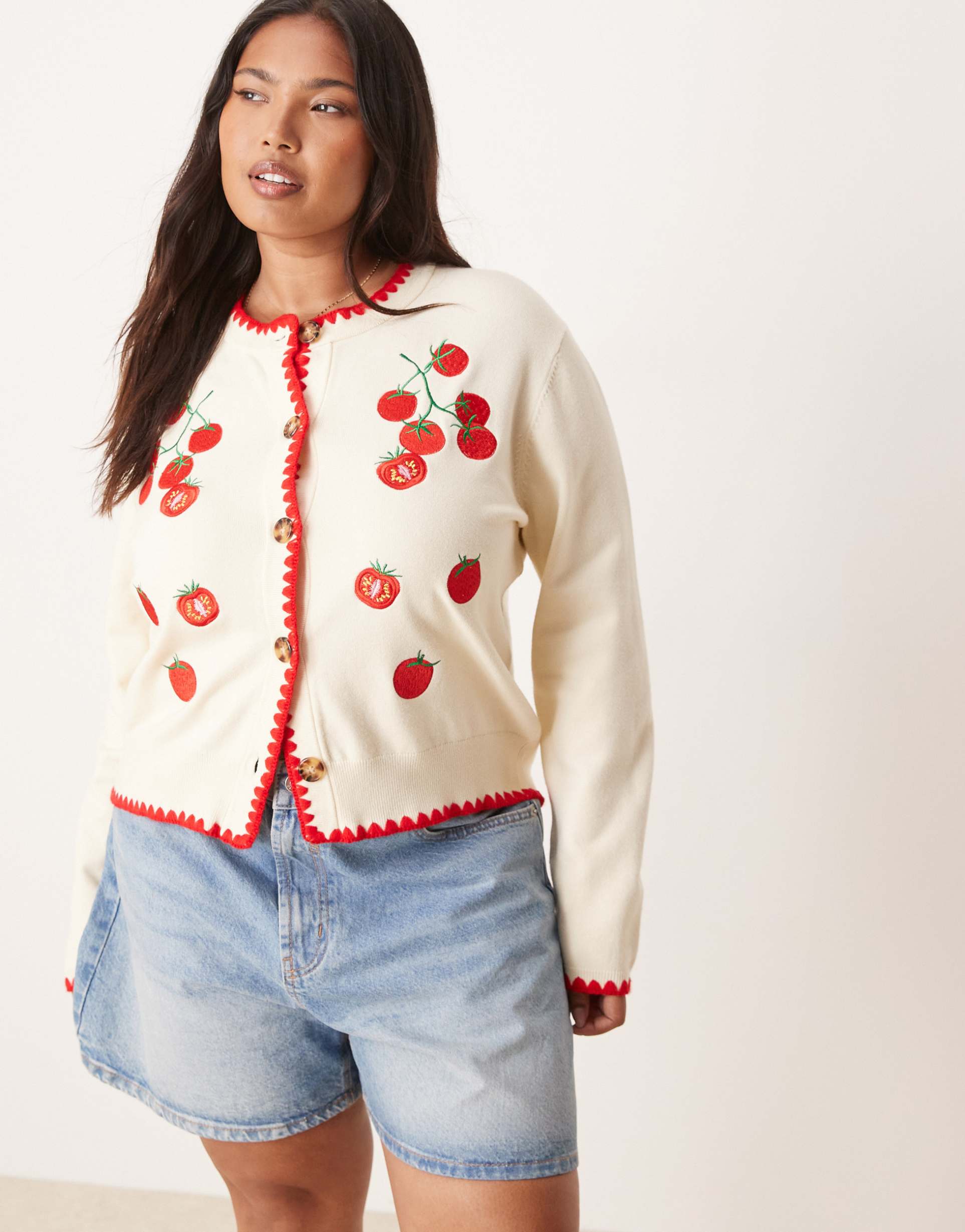 never fully dressed plus tomato knit cardigan in cream
