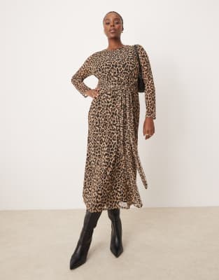 Thumbnail - Never Fully Dressed Plus - Vorne gebundenes Midaxikleid aus Mesh mit Leopardenmuster-Braun