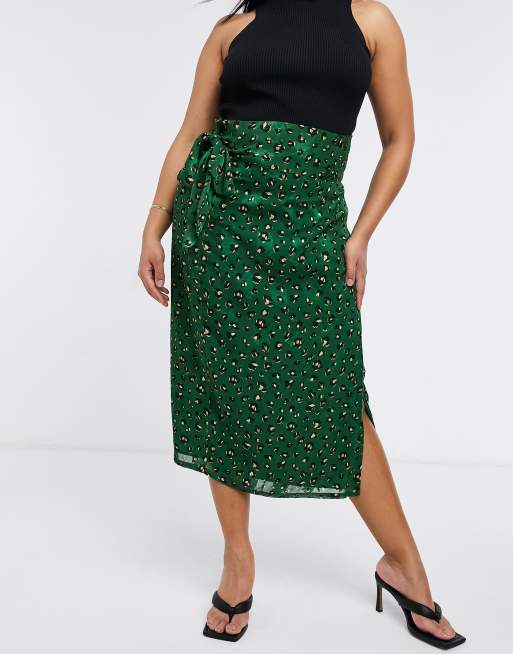 Leopard Print Midi Wrap Skirt In  Green | D.Anna | SilkFred US