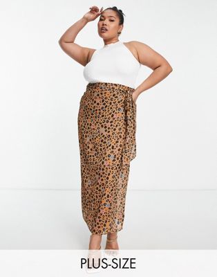 Never Fully Dressed Plus wrap midi skirt co-ord in leopard confetti - ASOS Price Checker