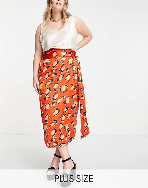  Never Fully Dressed Plus wrap midi skirt co-ord in red leopard print 