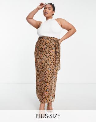 Never Fully Dressed Plus Wrap Midi Skirt In Leopard Confetti - Part Of A Set-brown