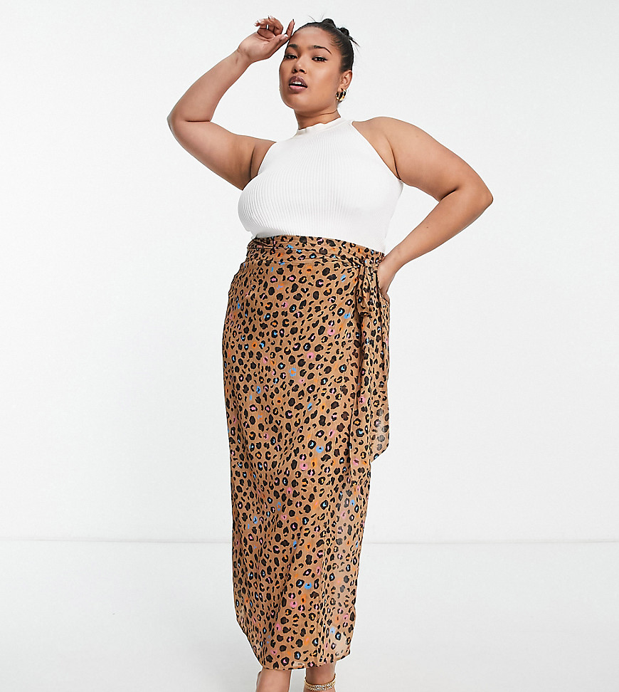 wrap midi skirt in leopard confetti - part of a set-Brown