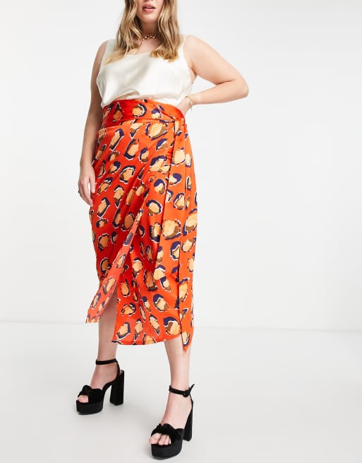 Never Fully Dressed Plus wrap midi skirt in red leopard print part of a set