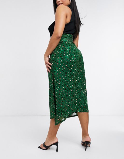 Leopard Print Midi Wrap Skirt In  Green | D.Anna | SilkFred