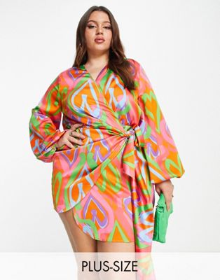 Never Fully Dressed Plus wrap mini dress in abstract heart print