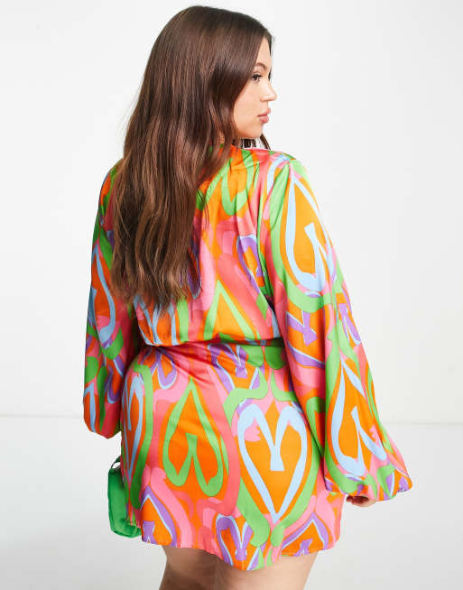 Never Fully Dressed Plus wrap mini dress in abstract heart print