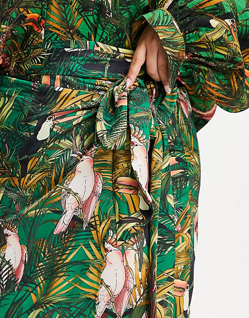 Women Never Fully Dressed Plus wrap mini skirt co-ord in tropical print 