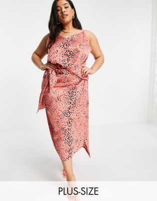 Never Fully Dressed Plus wrap tie midi skirt set in burnt coral leopard print-Orange