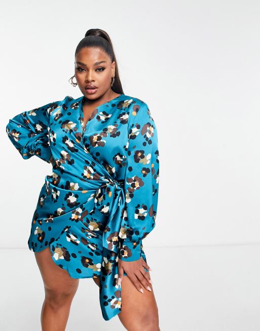 Plus size leopard store print wrap dress