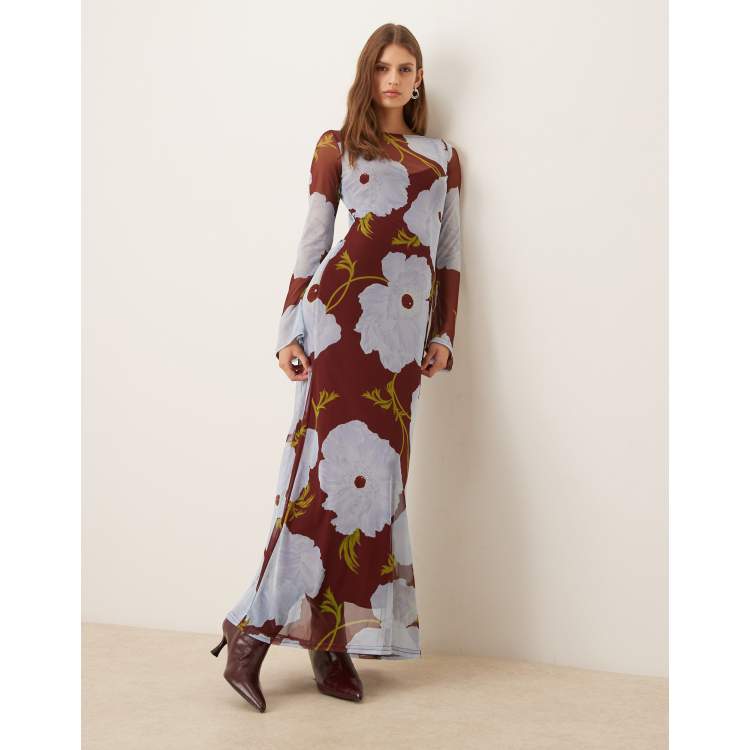 floral dresses midi Blue Floral Square Neck Midi Dress, Small