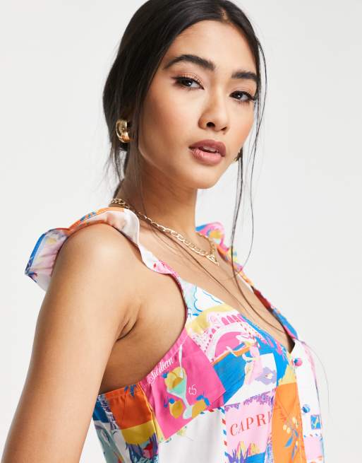 Never Fully Dressed Postcard cami top co-ord in multi, 3 of 4