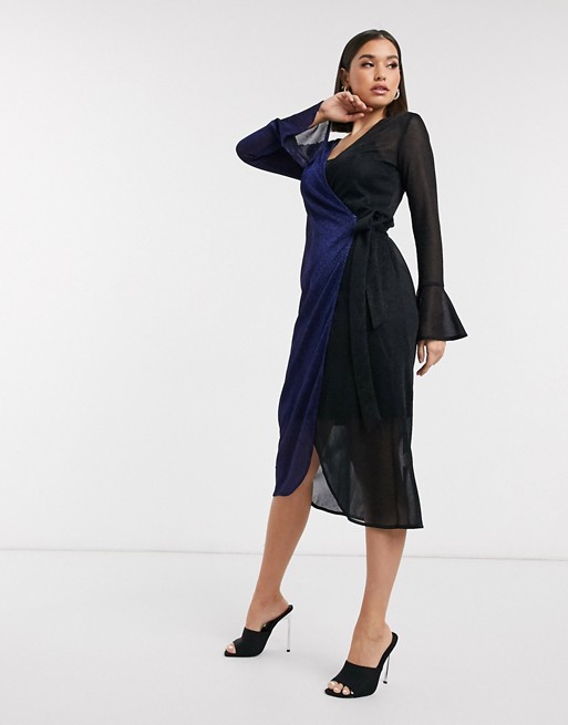 Never Fully Dressed Prince contrast wrap dress in blue