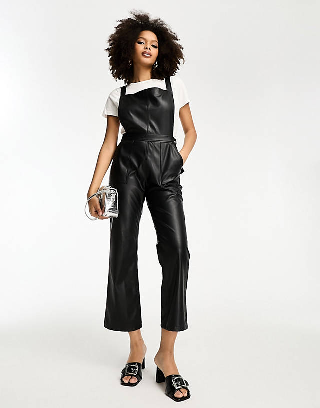 Never Fully Dressed - pu dungarees in black
