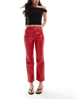 PU leather pants in red