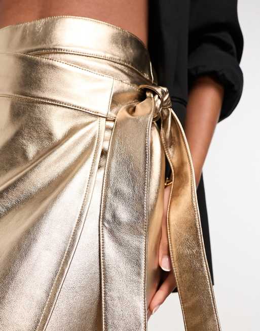 Gold wrap mini skirt best sale