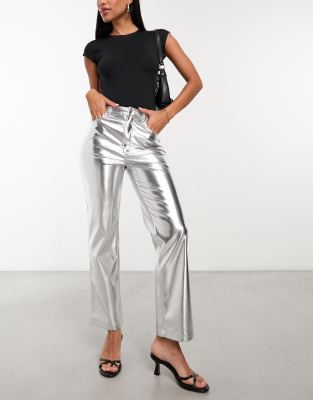 Never Fully Dressed PU pants in metallic silver | ASOS