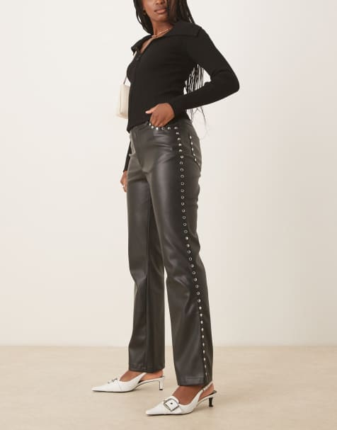 Never Fully Dressed PU studded trousers in black