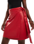 [Never Fully Dressed] Never Fully Dressed PU wrap mini skirt in red 12 Red