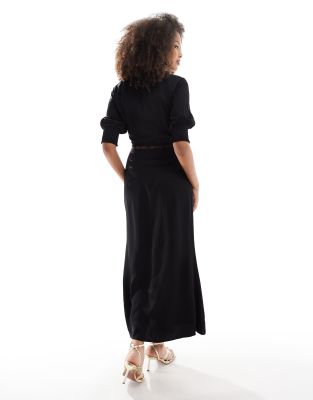 Never Fully Dressed Puff Sleeve Lace Detail Midaxi Dress In Black