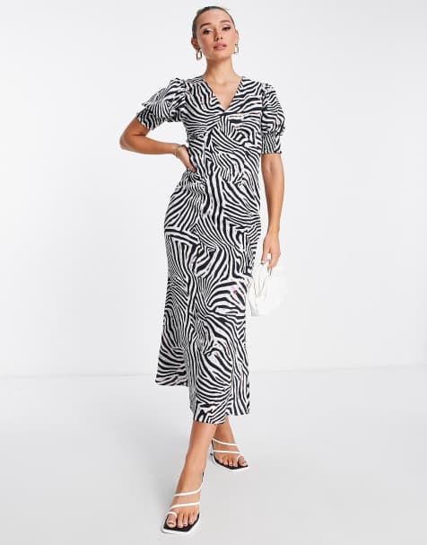 Never Fully Dressed puff sleeve maxi dress in zebra print - view 1