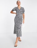 [Never Fully Dressed] Never Fully Dressed puff sleeve maxi dress in zebra print-Multi 8 Zebra