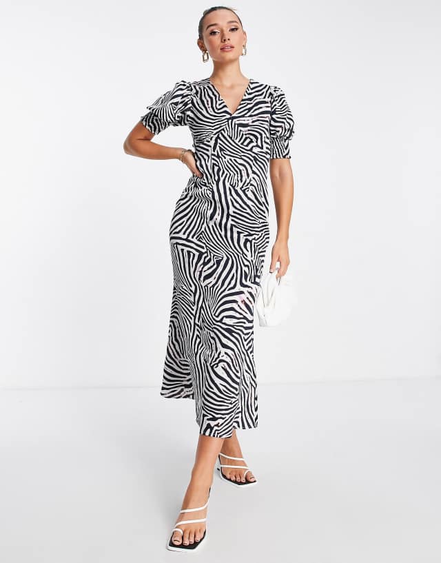 Never Fully Dressed puff sleeve maxi dress in zebra print