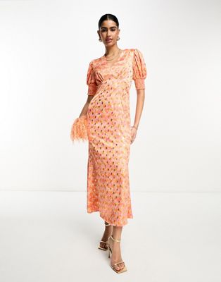 Never Fully Dressed puff sleeve midaxi dress in ombre shell print