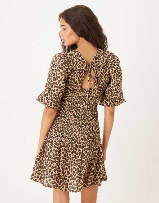 Never Fully Dressed puff sleeve pleated mini dress in leopard, 4 of 4
