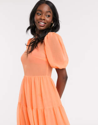 orange puff sleeve dress