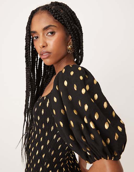 Never Fully Dressed puff sleeve shirred midaxi dress in Never Fully Dressed puff sleeve shirred midaxi dress in