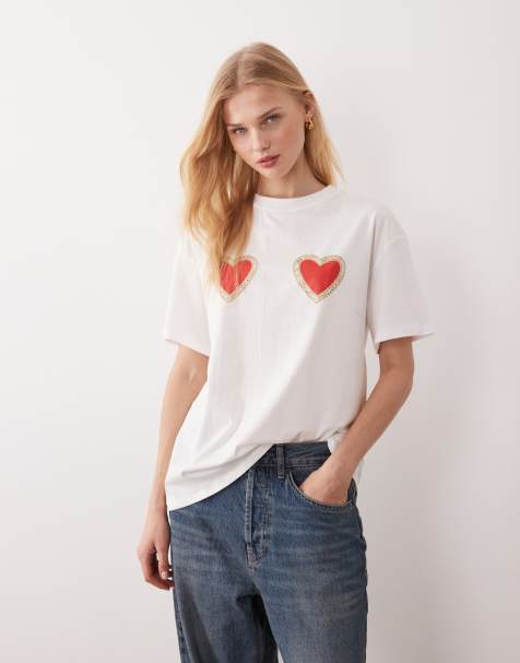 Never Fully Dressed pure cotton heart print t-shirt in white - view 1