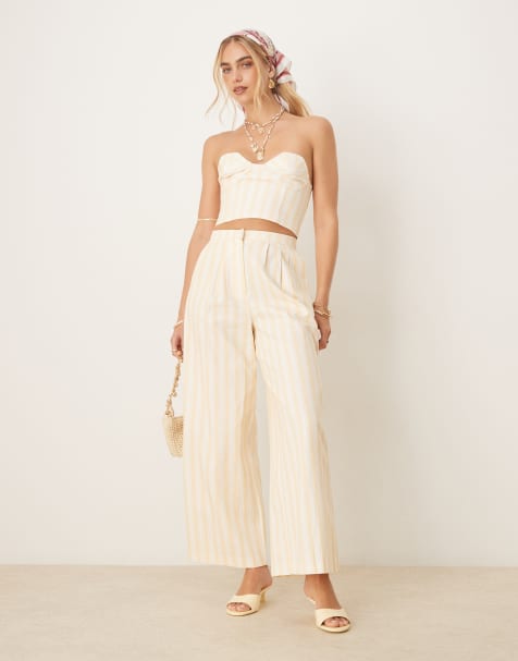 Never Fully Dressed relaxed trousers with pockets co-ord in butter yellow stripe