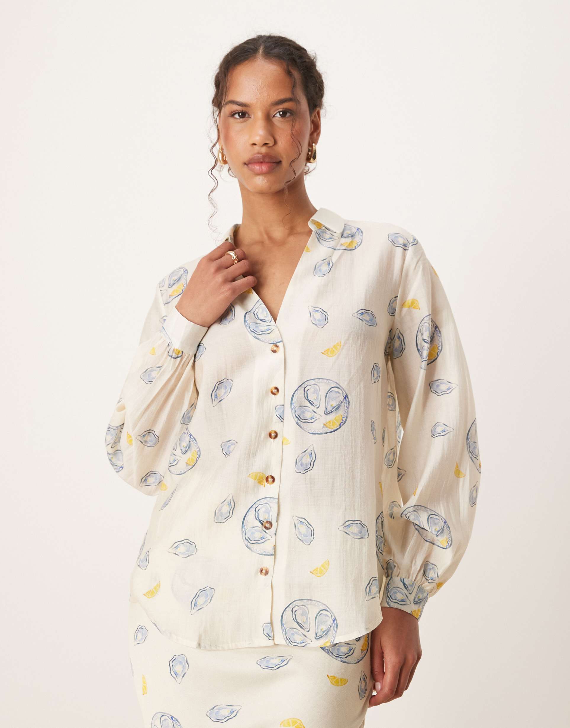 never fully dressed relaxed shirt in oyster lemon print - part of a set