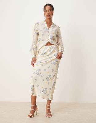 Never Fully Dressed Oyster Miley Printed Woven Shirt In Neutral