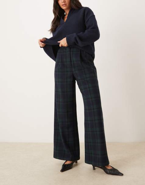 Never Fully Dressed relaxed tartan plaid pants in blue and green - view 1