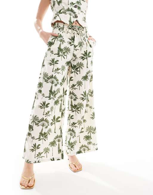 Never Fully Dressed Rhea trouser co-ord in green palm print