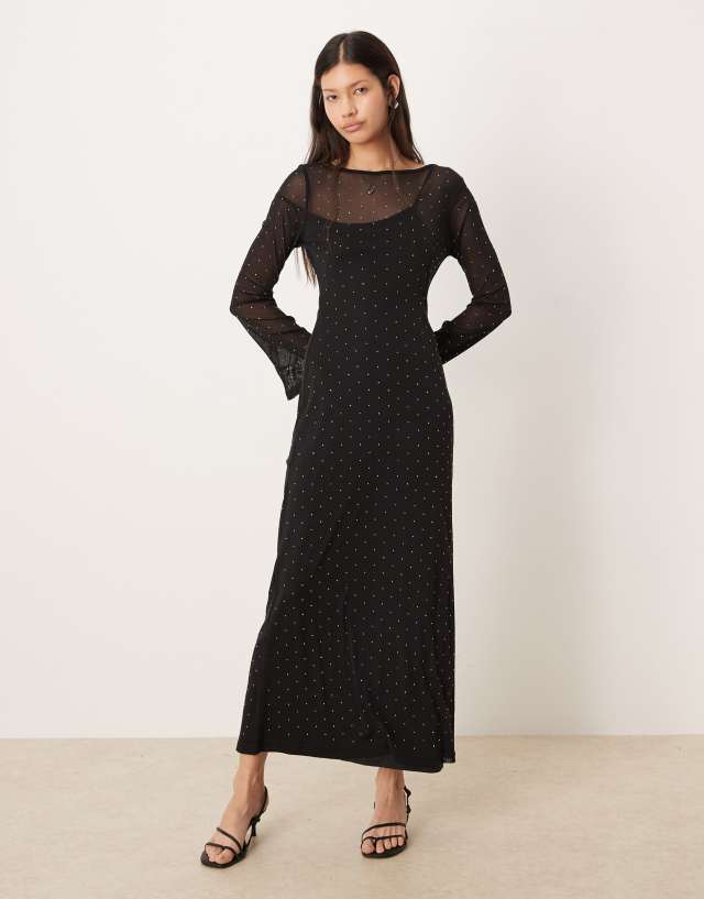 long sleeve midaxi dress formal Never Fully Dressed rhinestone embellished in black wedding watch