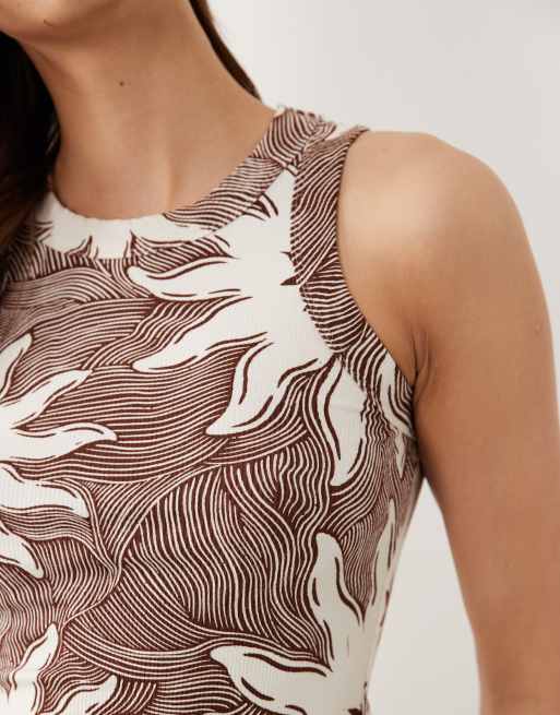 Never Fully Dressed rib tank top co-ord in chocolate soleil print, 3 of 4