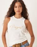 [Never Fully Dressed] Never Fully Dressed ribbed metallic cowgirl tank top in white and gold L White