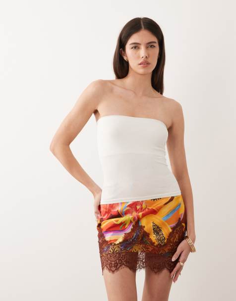 Never Fully Dressed Rio mini skirt with lace trim in papaya print - view 1